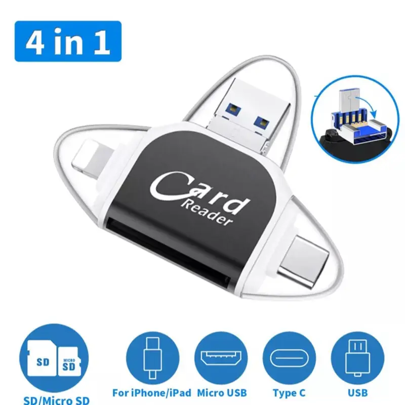 Card Reader TF SD Card Adapter - Multiport Adapter for iPhone/iPad, Micro USB, USB, Compatible with 4 In 1 Devices, Games & Console
