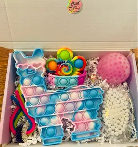 Sweetest Fidgets Cotton Candy Llama Pop It Fidget Box with Anxiety Spinner Ring - Includes Fidget Spinner for Stress Relief