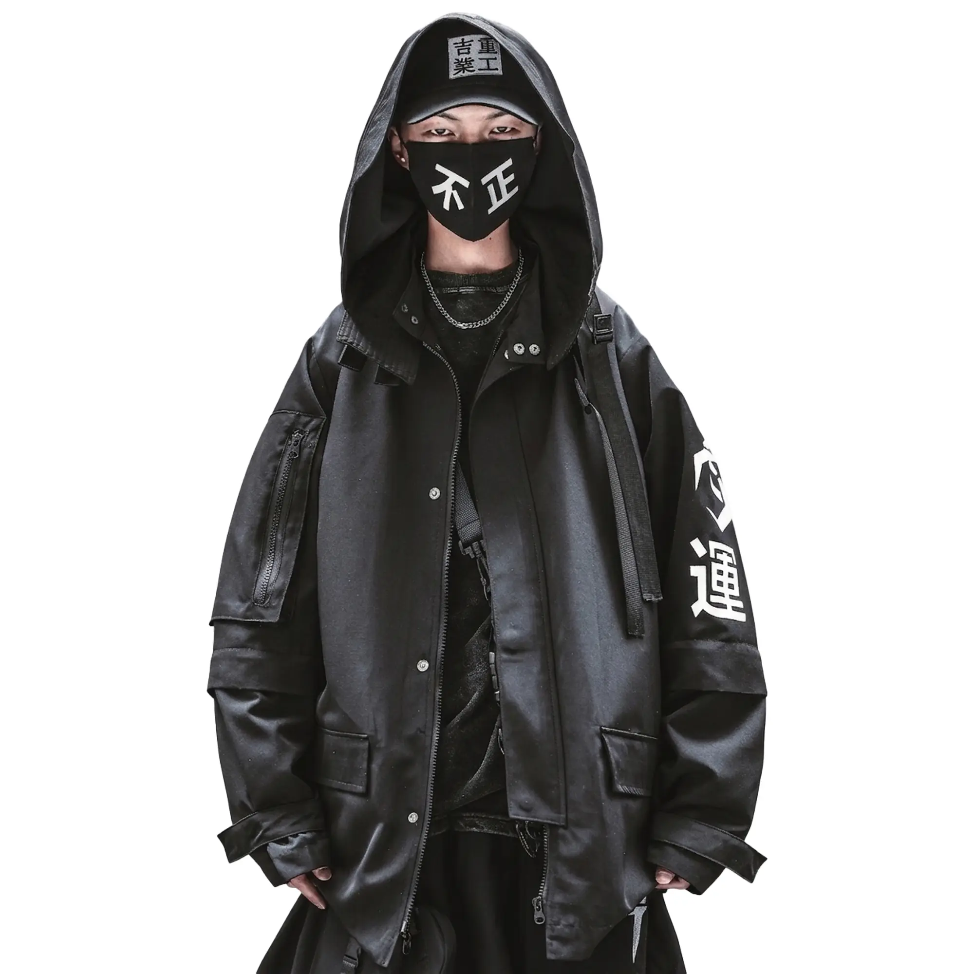 Hij7 Niepce Black Techwear Fashion Japanese Kanji Cyberpunk Jacket