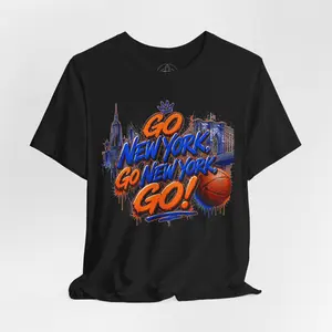 GO NEW YORK! GO NEW YORK! GO! Graffiti NY Knicks Basketball Tee | New York City Skyline Shirt