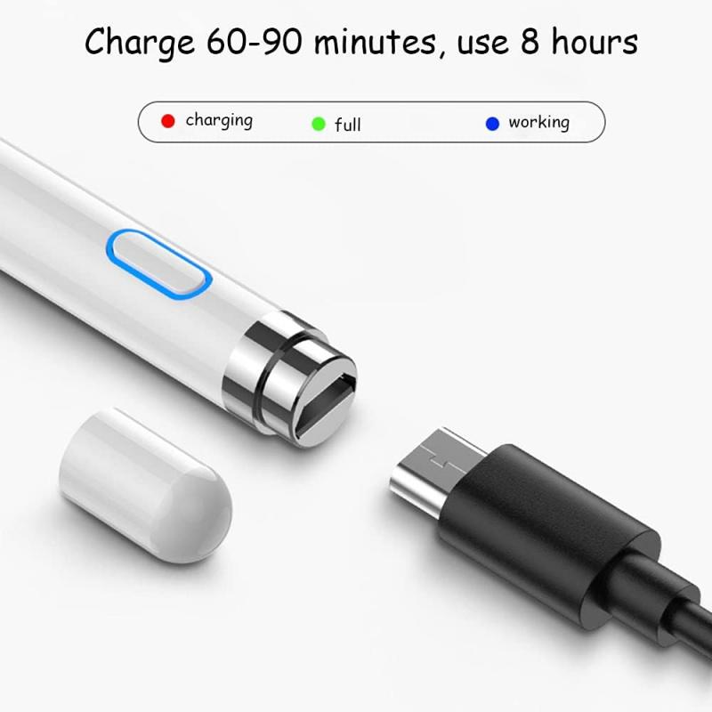 Active Digital Stylus Pen for Touchscreen, Stylus Pencil for Apple iPad mini/Pro/Air, Samsung, iPhone, Android and Most Phone & Tablet, 1.5mm Fine Point Rechargeable Pens - White