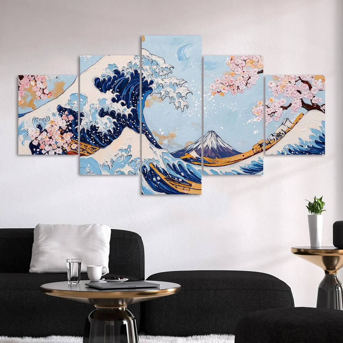 The Great Wave Poster, 5 Counts/set Canvas Painting, Modern Art Wall Art, Modern Art Design, Decorative Wall Decor for Home Living Room Bedroom Office, Ornaments