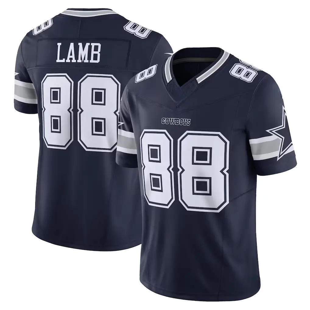 Full Print Dallas Cowbois Lamb #88 Navy Football Jersey, Men's Breathable V Neck Short Sleeve Athletic Shirt, Team Game Uniform, Sports Fan Apparel, Unisex Gift for Football Fans