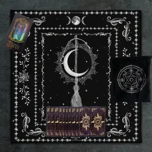 4PC Magic Wand Decorated Tarot Card Reading Set - A set for Tarot scholars for the Tarot Astrology Kit, consisting of 78 tarot cards, 1 polyester drawstring bag, 1 tablecloth, 1 pendant, and a party supplies set.