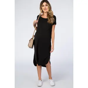 Black Faded Curved Hem Maternity Midi Dress