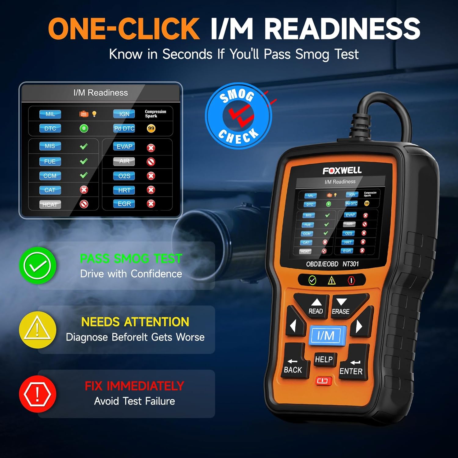 OBD2 Scanner FOXWELL NT301 Live Data Professional Mechanic OBDII Diagnostic Code Reader Tool for Check Engine Light,Support 100+ Car Brands,Free Update Lifetime