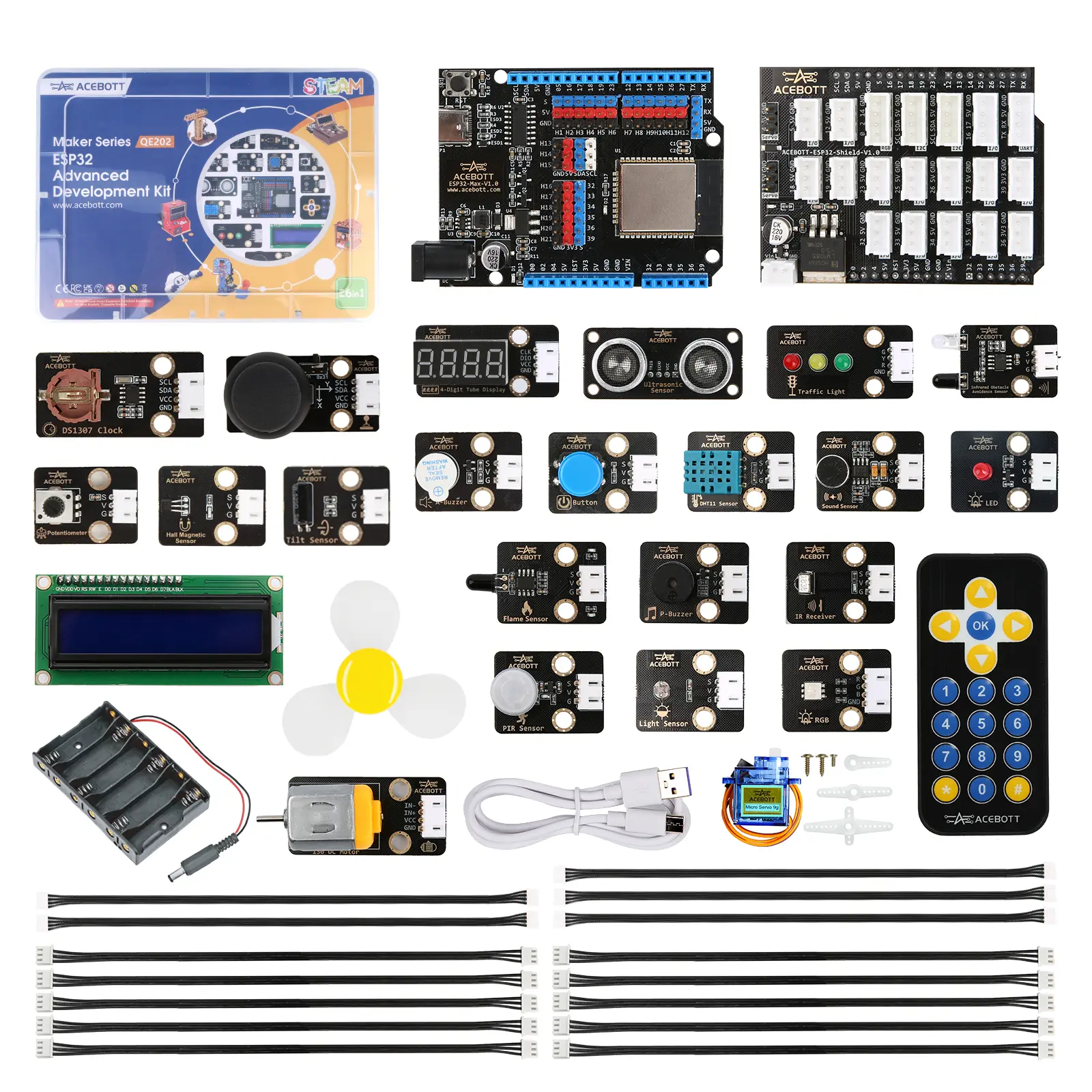 ESP32 Electronics Kit for Beginner, ACEBOTT STEM Learning Kit Compatible with Arduino IDE & Scratch & Python, IoT Programming Project Kit with Sensors, Breadboard, RGB LEDs & 40+ Tutorials, 96PCS