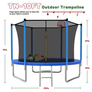 [Christmas Gift]10FT BLUE ROUND OUTDOOR Kid TRAMPOLINE WITH ENCLOSURE NET JUMP Home Workout Equipment