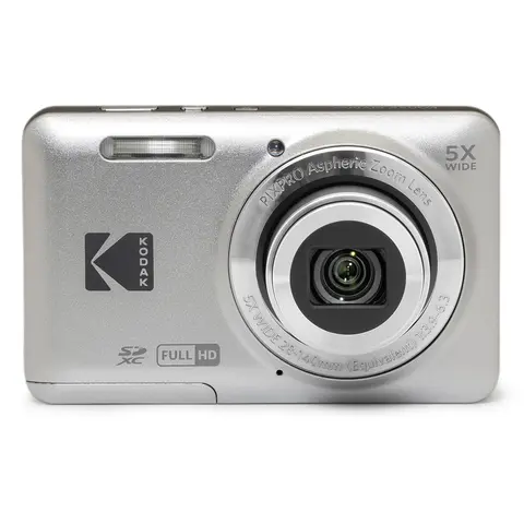 Kodak PIXPRO FZ55 Compact Friendly Zoom Digital Point & Shoot Camera - Silver, 28mm Lens, 5x Optical Zoom, Full HD Movie, Built-In Batteries, Auto Detection, Blink Detection, for Amateur Photographers, High Definition Electronics, High Definition Camera