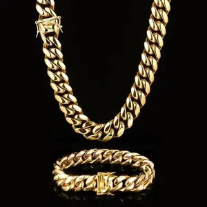 Mens Gold Necklace Stainless Steel Cuban Link Chain for Men's Fashion Accessories, Party Birthday Daily Jewelry