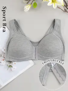 Women's Front Closure Ribbed Wireless Bra, Wide Shoulder Straps Pressure Relief, Soft Support Bust Lifting, Full Coverage Anti-Expansion, Breathable Skin Friendly Fabric, Comfortable Lingerie For Daily Commute