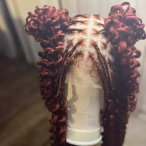 This is a burgundy full lace knotless braided wig with butterfly locs