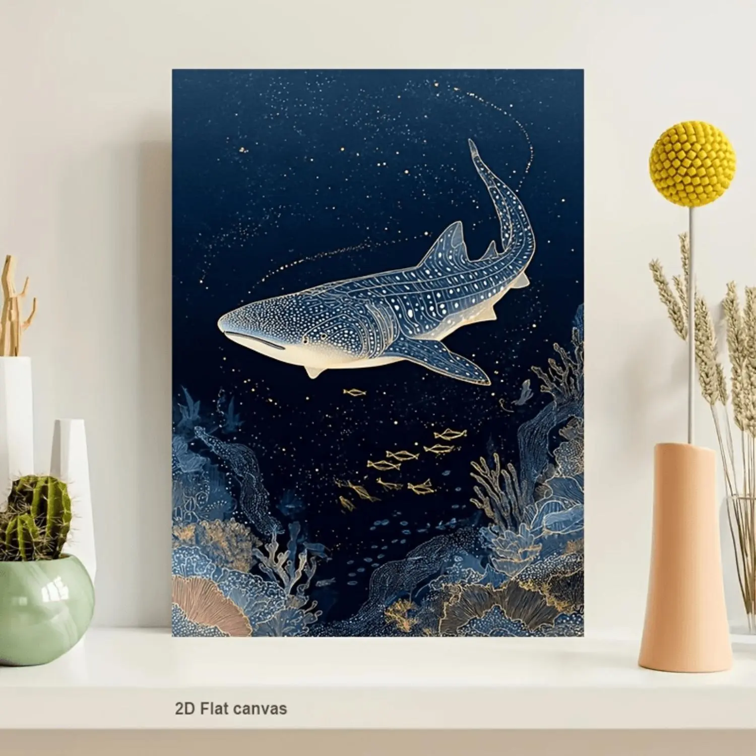 [2D Flat] A Single Piece of 2D Flat Canvas Featuring an Illustration of a Whale Shark Swimming in The Ocean, Framed And Wrapped