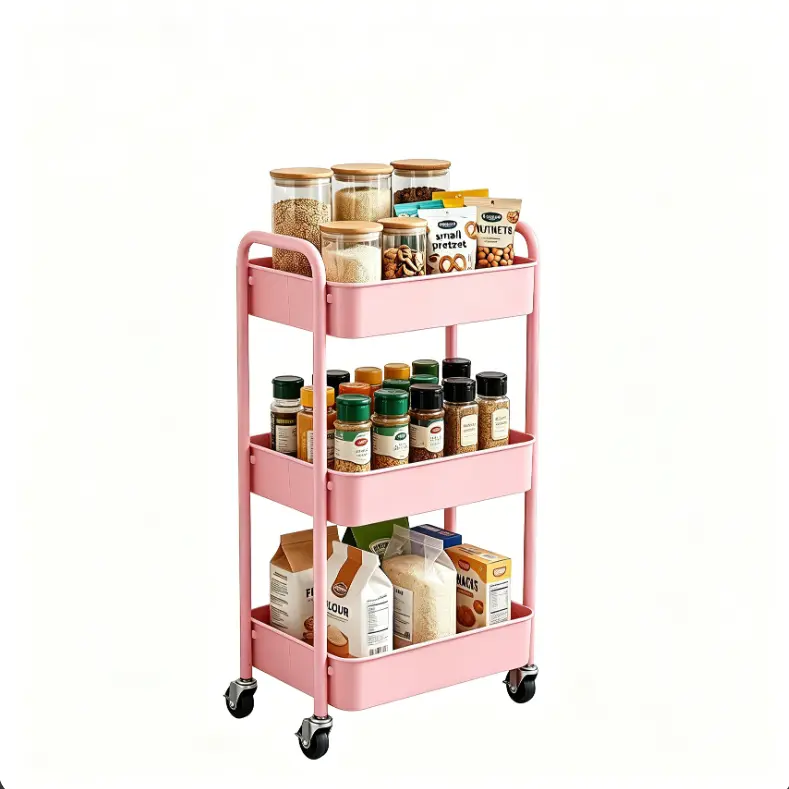 3-Tier Rolling Snack Cart with Wheels - Multi-Use Home Storage Trolley for Kitchen Dorm Soccer Game Day Drinks & Snacks Organizer