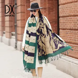 DANA XU 100% Merino Wool Extra Large Pashmina Blanket Travel chunky Scarf Cashmere Wrap for Women Fall Winter Oversize Shawl Floral Fashion Accessories