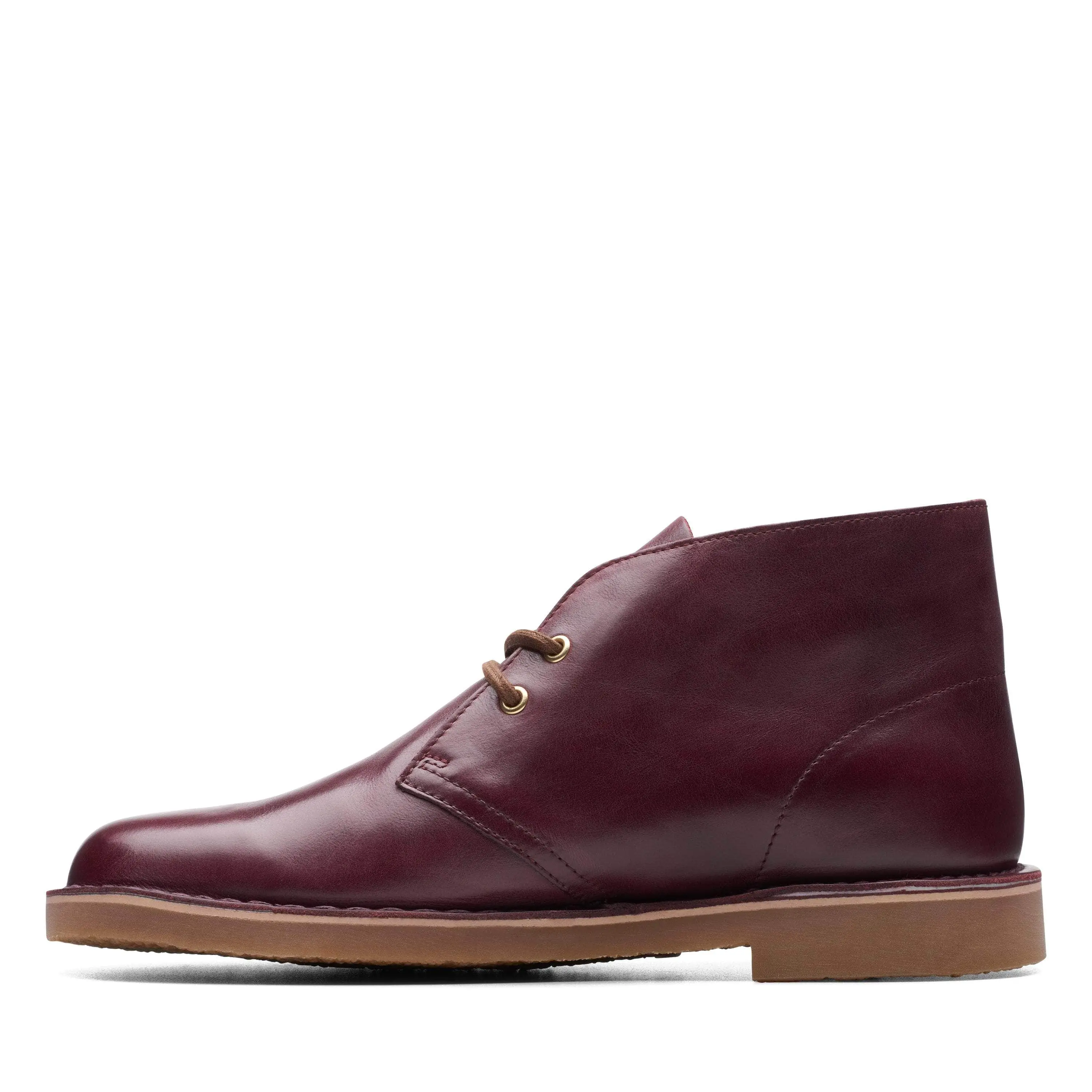 Men's Clarks Bushacre 3 Burgundy Leather Lace-Up Mid Shaft Closed Boot - Rubber-Soled Footwear, Dress Shoe