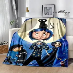 Coraline Cartoon Print Flannel Fleece Blanket, Warm Soft Comfortable Bedding Throw for Home Travel Use, Giftable Blanket for Birthdays, Flannel Fleece Blankets