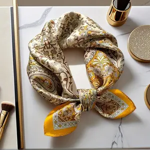 Women’s imitation silk scarf, headband, neck scarf, headscarf, silk scarf—elegant bow pattern; soft, breathable luxury neckband and hair accessories suitable for travel, parties, weddings, and holiday gifts.