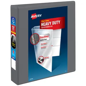 Avery Heavy-Duty View 3 Ring Binder, 1.5 Inch One Touch Slant Rings, 375-Sheet Capacity, DuraHinge, 2.1 Inch Wide Spine, Customizable Clear Cover and Spine, 1 Dark Gray Binder (79866)