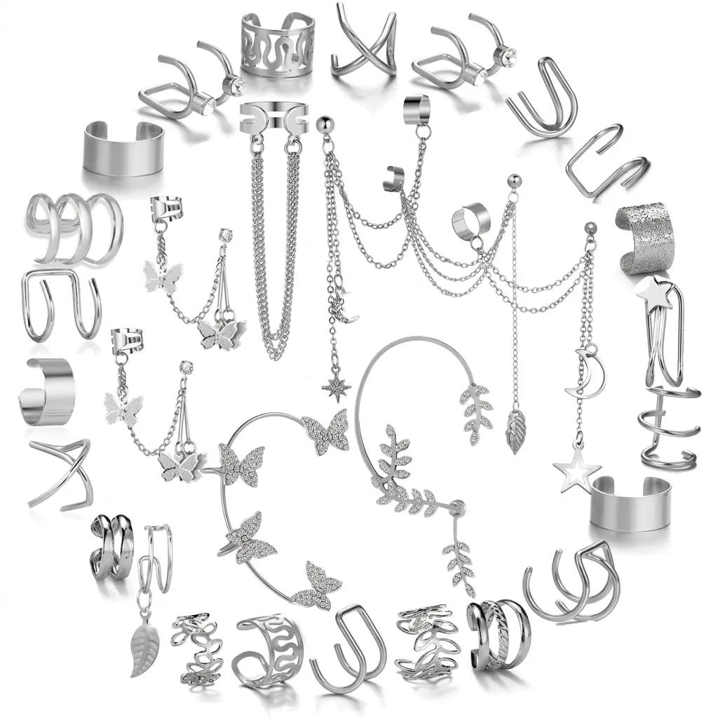 31 Pcs No-Piercing Ear Cuff Set - Silver Helix & Cartilage Clip-Ons for Women/Men | Holiday Gift & Party Accessory Pack