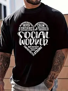 100% Cotton Social Worker Love Heart School Social Work Appreciation T-Shirt Women's Men's Graphic Tee Crew Neck summer vacation Tops