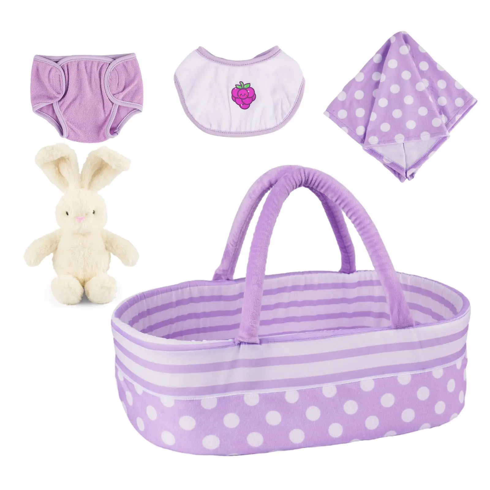 BABESIDE 5 Pcs Reborn Baby Doll Accessories with Bassinet for 17-22 Inch Babydolls Doll Accessories Pretend Play Set with Baby Doll Diaper fit Newborn Dolls Girls