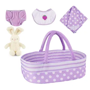 BABESIDE 5 Pcs Reborn Baby Doll Accessories with Bassinet for 17-22 Inch Babydolls Doll Accessories Pretend Play Set with Baby Doll Diaper fit Newborn Dolls Girls