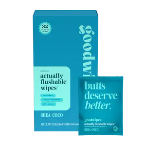 goodwipes Shea-Coco Flushable Wipes - Individually Wrapped Butt Wipe for On-the-Go Adults - Portable Mini Wipes - Travel Essentials - Sewer & Septic Safe- 2 pack of 32ct