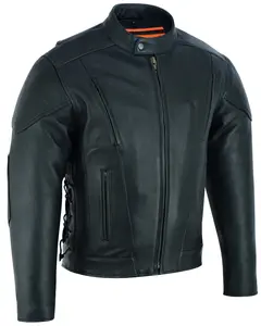 DANIEL SMART Reveal™ Men's Leather Motorcycle Coat - Premium Naked Cowhide, Long Sleeve, Euro Collar, Padded Kidney Belt, Side Laces, Mesh, Warmer Pockets, All-Season Riding Gear - Menswear