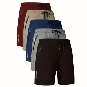 Men's athletic shorts, 95% polyester and 5% spandex, solid color, casual regular fit, non-stretch woven fabric, 120 g/m², with tape details