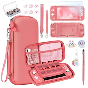 X-SBB12  Switch Lite Case 18-in-1 Accessories Bundle with Protective Carrying Case, Game Holder, Screen Protector & Cute Thumb Grips (Coral)