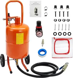 Portable 5 Gal Sand Blasting Machine, 60-110 Psi Pressure Air Sand Blasting Kit with Hose, Handle, 4 Ceramic Nozzles & Oil-Water Separator, for Furniture Stain Removal, Paint Repair