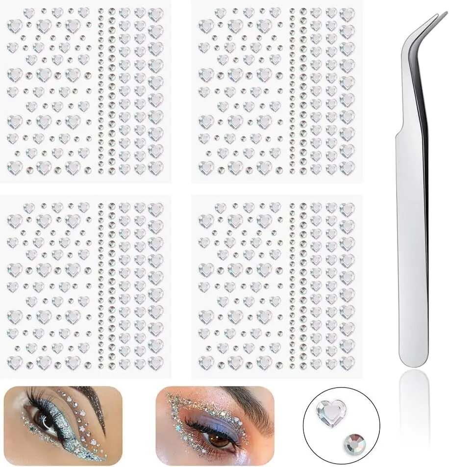 Face Gems Lip Stud Fake Nose Stud Eyebrow Stud Rhinestone Sticker 3D Non Piercing Nose Stud Stick on Silver Belly Button Sticker for Face Eye Makeup Nail Reusable Decorative Jewels for Body
