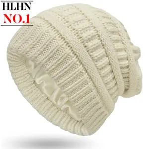 Satin Lined Beanie for Women - Warm Knit Slouchy Winter Hat, Stylish Skull Cap, Soft Silk Beanies for Ultimate Comfort and Cozy Style