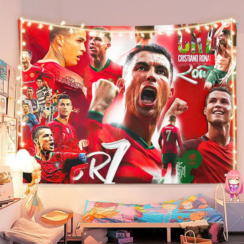 Cristiano Ronaldo Light Tapestry, Football Star Themed Decorative Wall Hanging Art Mural, Multi-Size Home Decoration for Dormitory, Living Room