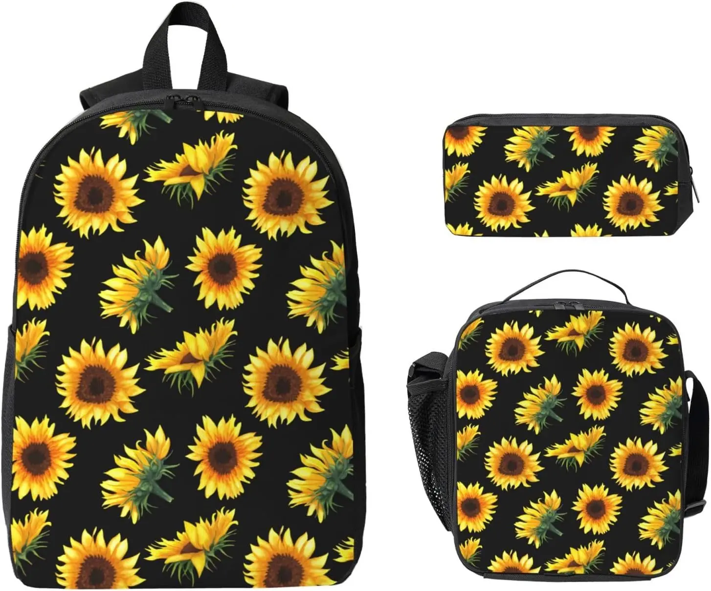 Sunflower 3pcs Primary Backpacks Set Lunch Bags+Pencil Case,Stylish Daypacks Rucksack Gifts, Daily Work Laptop Bookbags