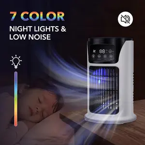 Portable 3-in-1 Air Conditioner Humidifier & Fan USB Cooling Fast Cooling Tech Digital Display Ice Crystal Design White Durable Plastic
