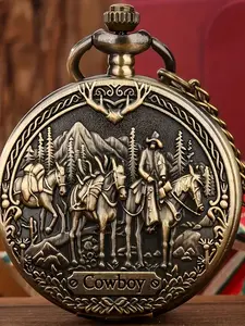 Classic retro vintage pocket watch, elegant analog dial, antique bronze three-dimensional relief flip necklace watch, student nostalgic commemorative pendant hanging watch