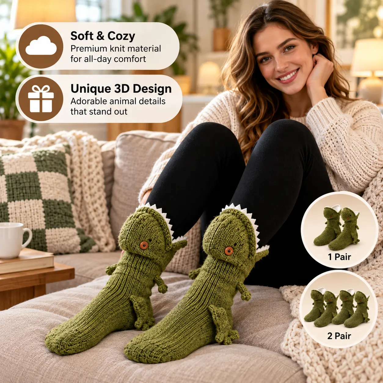 Socks for Women and Men, 3D Animal Socks, Funny Cozy Knit Designs, Birthday Gifts for Friends and Animal Lovers Fit Soft