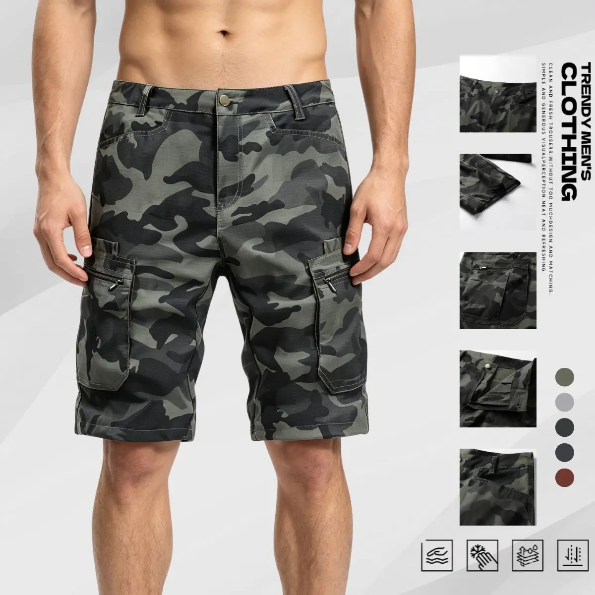 Boys' American Street Camouflage Cargo Shorts - Stylish Mid-Length Casual Shorts with Multiple Pockets