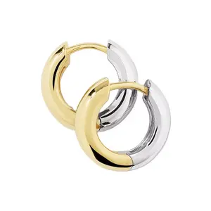 YH Studio Fine Jewelry Two Tones Earrings Women Minimalist 925 Sterling Silver Chunky Mini Mixed Metal Reversible Hoop Earrings