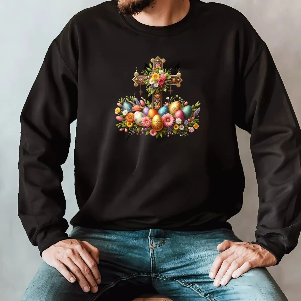 Easter Cross Sweatshirt, Christian Faith Crewneck, Religious Easter Pullover, He Is Risen Cross Design, Spiritual Gift, Unisex Cozy Sweatshirt