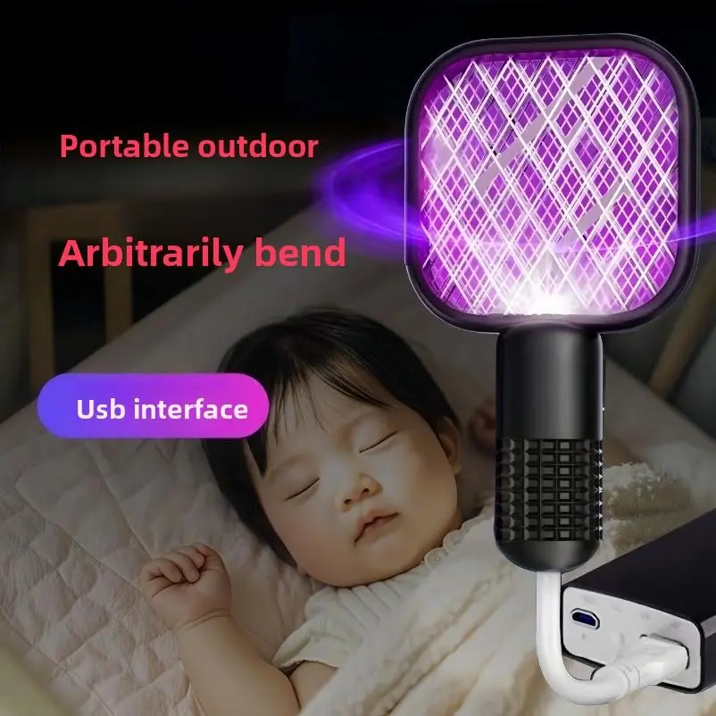 2026 New Mini Portable Electric Fly Swatter, USB Rechargeable 2-in-1 Portable Mosquito Zapper & Rechargeable Mosquito Trapper for Indoor & Outdoor Sports Use