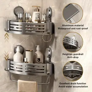 Stainless Steel Corner Shower Caddy No Drill Adhesive Wall Mounted with Suction Cup Easy Install Space Saving Multi Compartment for Shampoo Soap Toiletries Rustproof
