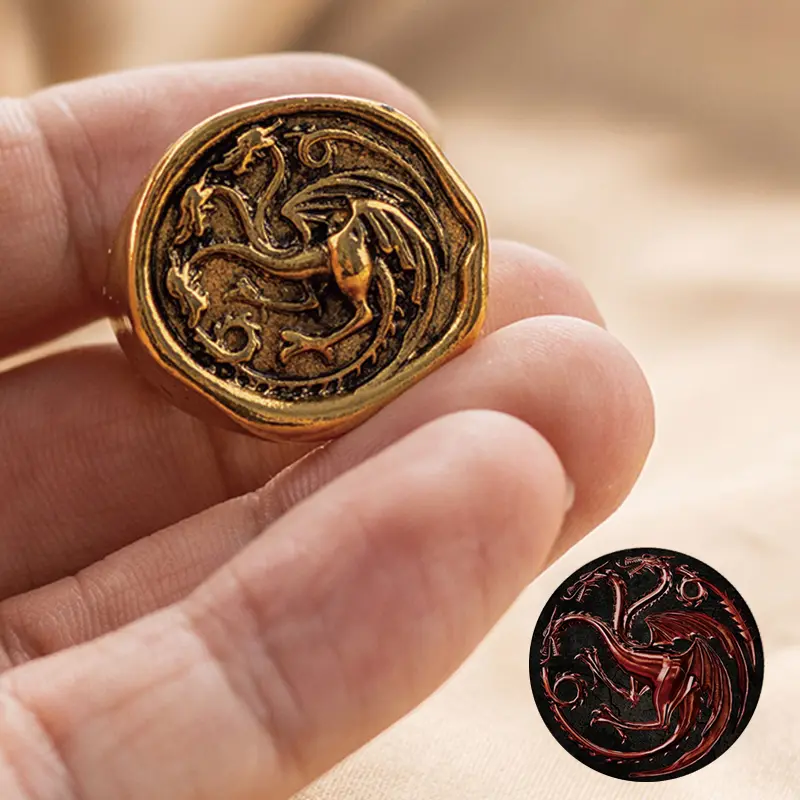 Dragon House Targaryen Ring Cosplay Three Head Dragon Golden Alloy Metal Rings Jewelry Party Costume Accessories Gifts