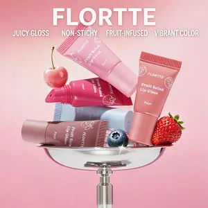 FLORTTE [NEW] Fruit Salad Series Tube Lip Gloss Juicy Water Lip Gloss Moisturizing Hydrating Glass Lip Reduce Lip Lines daily makeup use lucky beauty tiktokshopspringglowup Lipgloss Plumping Lip Balm