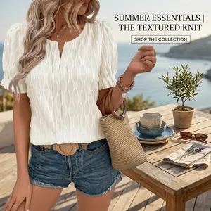 Women's Fashion Cute Puff Sleeve Blouse Tops - Dressy Casual Spring Summer Clothes Outfits for 2025 Elegant Chic Lightweight Breathable Comfortable Daily Wear Ladies Clothing