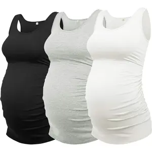 Women's Maternity Tank Top 3 Pack Ruched Side Sleeveless Pregnancy Basic Shirt