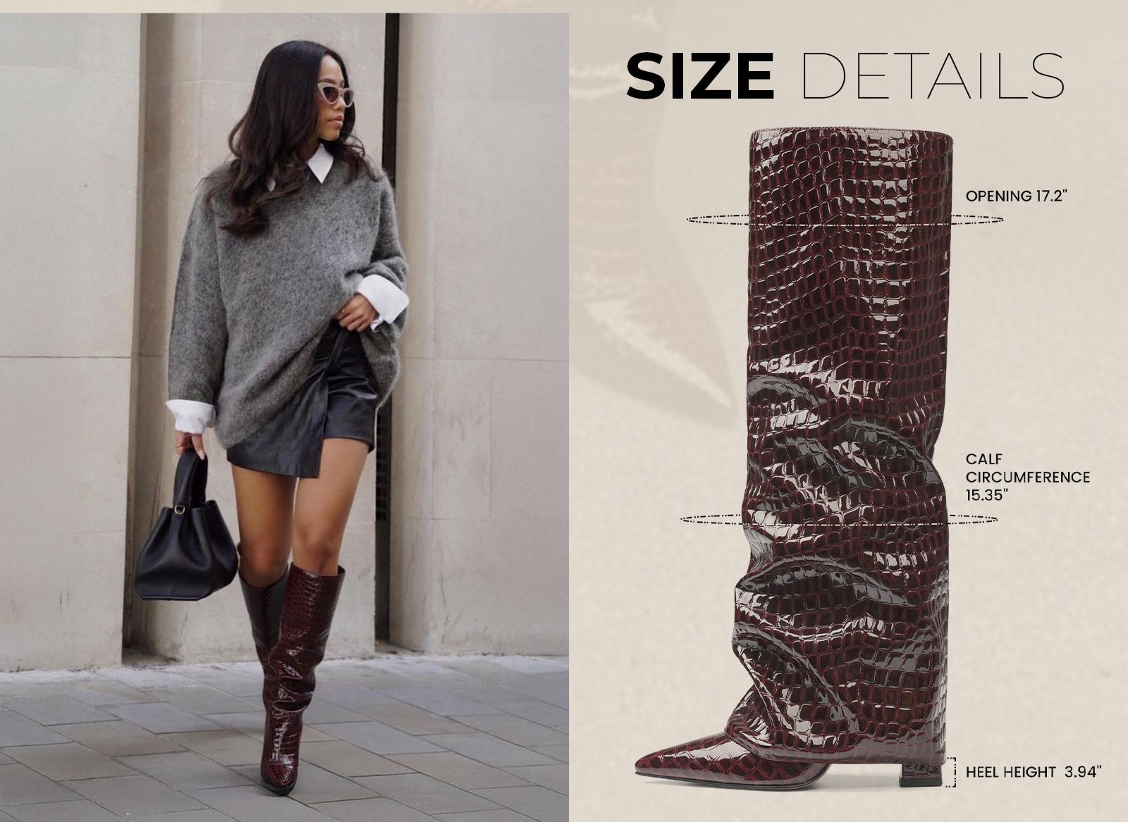 CYNLLIO Knee High Boots for Women Elegant Pointed Toe Chunky Block Heel Fold Over Slouchy Boot Pull On Trendy Fashionable Tall Shark Boot Spring Shoes for Women