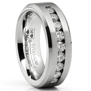 1.15 Carats Moissanite Mens Ring Wedding Band 9 Large Channel-Set 8MM